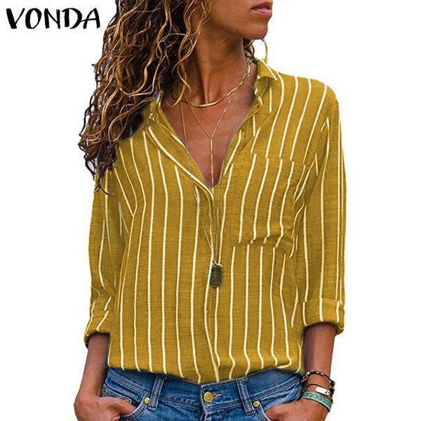 2019 vonda spring autumn elegant stripe yellow blouse women casual long sleeve blusas pockets blusa summer office shirts, White
2019 vonda spring autumn elegant stripe yellow blouse women casual long sleeve blusas pockets blusa summer office shirts, White
