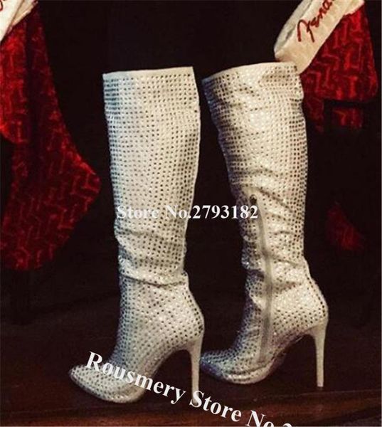 women charming pointed toe bling bling rhinestone stiletto heel knee high boots silver crystal long high heel boots wedding, Black
women charming pointed toe bling bling rhinestone stiletto heel knee high boots silver crystal long high heel boots wedding, Black