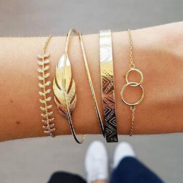 5-piece romantic classic bracelet bracelet gold color simple double circle leaf fish bone patternfemale jewelry gift trendy, Black
5-piece romantic classic bracelet bracelet gold color simple double circle leaf fish bone patternfemale jewelry gift trendy, Black