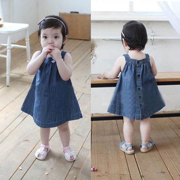 new kids girls princess jean denim sundress bow straps baby dress size 0-3y baby dress, Red;yellow
new kids girls princess jean denim sundress bow straps baby dress size 0-3y baby dress, Red;yellow