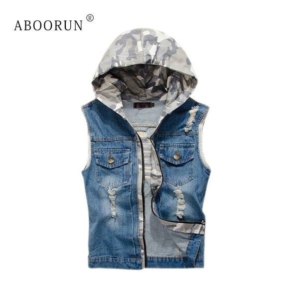 aboorun men's camou hooded denim vest ripped slim fit sleeveless jeans jackets casual waistcoat for male yc1238, Black;white
aboorun men's camou hooded denim vest ripped slim fit sleeveless jeans jackets casual waistcoat for male yc1238, Black;white