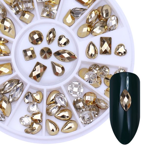1 box gold clear grey double-sided rhinestone grey marquise heart water drop round rectangular 3d nail art decoration in wheel, Silver;gold 
1 box gold clear grey double-sided rhinestone grey marquise heart water drop round rectangular 3d nail art decoration in wheel, Silver;gold