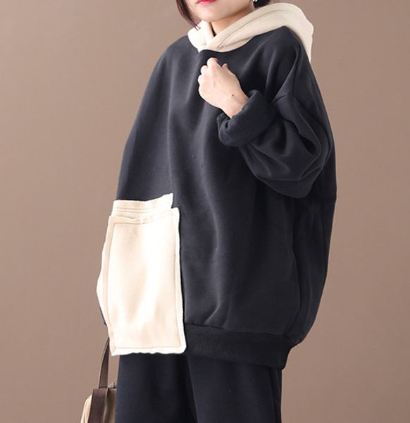 women hoodies autumn winter cotton long sleeve loose hooded fleece pockets contrast color pullovers warm loose women coat, Black
women hoodies autumn winter cotton long sleeve loose hooded fleece pockets contrast color pullovers warm loose women coat, Black