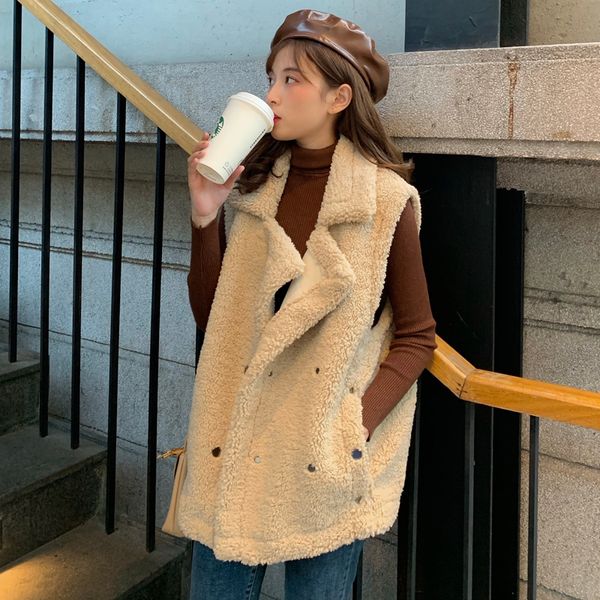 autumn/winter lamb vest girl 2019 new korean version students casual loose thick medium long vest coat fashion, Black;white
autumn/winter lamb vest girl 2019 new korean version students casual loose thick medium long vest coat fashion, Black;white