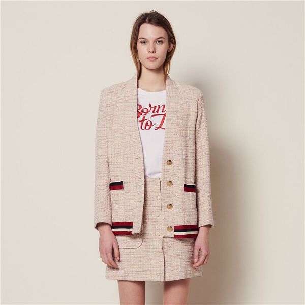 women coat 2019 spring and summer metal buckle pocket colorblock cardigan short coat, Black;brown
women coat 2019 spring and summer metal buckle pocket colorblock cardigan short coat, Black;brown