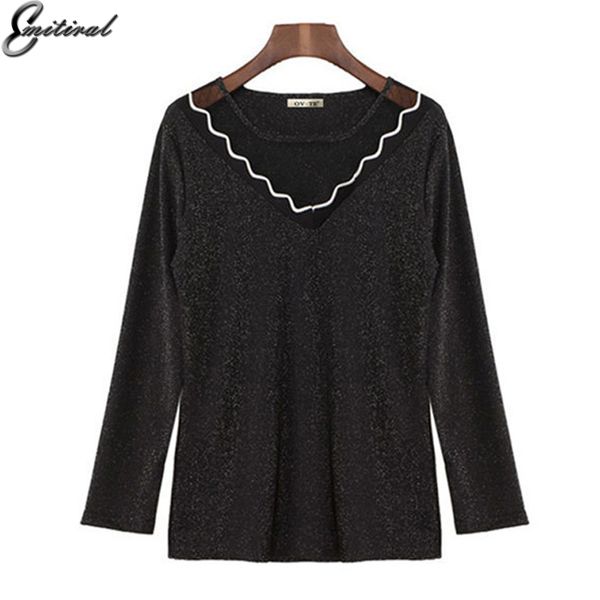 2019 spring lace patchwork shining women t-shirts long sleeves 5xl plus size casual tees black basic t-shirt knit clothing, White
2019 spring lace patchwork shining women t-shirts long sleeves 5xl plus size casual tees black basic t-shirt knit clothing, White