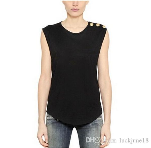 2018 new fashion brand bm slim edition round neck fashion women's vest gold stamping shoulder classic button women's t shirts vbfb, White
2018 new fashion brand bm slim edition round neck fashion women's vest gold stamping shoulder classic button women's t shirts vbfb, White