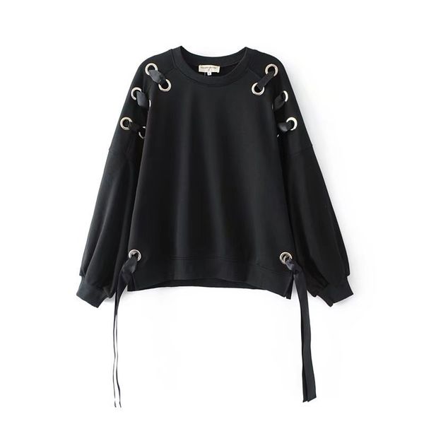 2017 western style spring and summer women's dress new style buckle lace-up hoodie, Black
2017 western style spring and summer women's dress new style buckle lace-up hoodie, Black