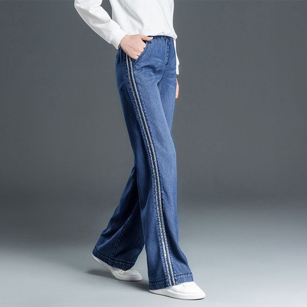 2019 spring and autumn new jeans female high waist casual mopping pants female straight large size wide leg pants women, Blue
2019 spring and autumn new jeans female high waist casual mopping pants female straight large size wide leg pants women, Blue