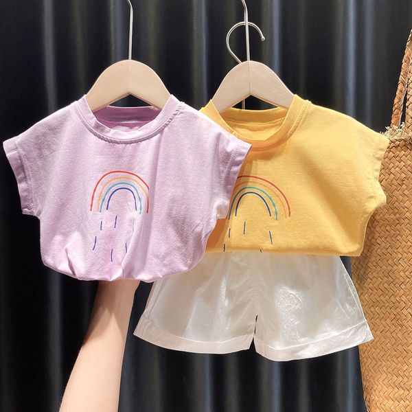 baby girl clothing summer suit cute girl rainbow short sleeve + loose cotton shorts 2 piece set korean toddler kids clothes, White
baby girl clothing summer suit cute girl rainbow short sleeve + loose cotton shorts 2 piece set korean toddler kids clothes, White