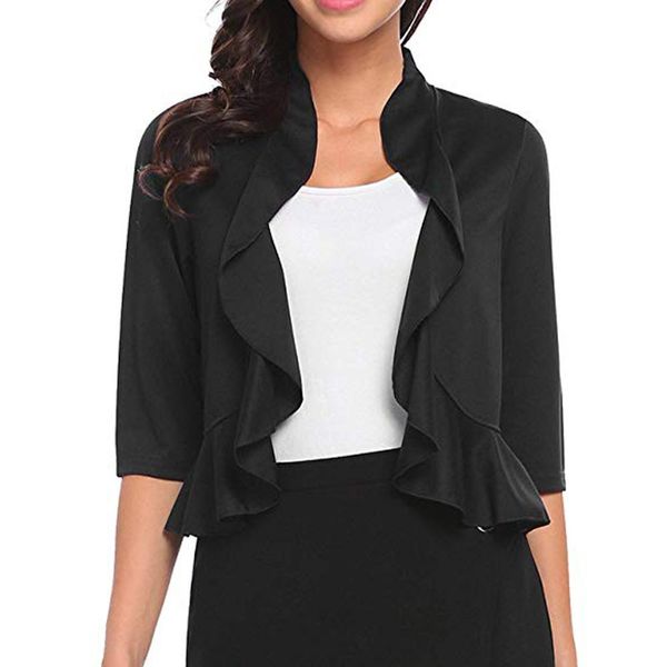 куртка женская 2019 модная верхняя одежда сплошного цвета с открытым спереди с коротким топом кардиган с воланами и рюшами с баской chaqueta, Black;brown
куртка женская 2019 модная верхняя одежда сплошного цвета с открытым спереди с коротким топом кардиган с воланами и рюшами с баской chaqueta, Black;brown