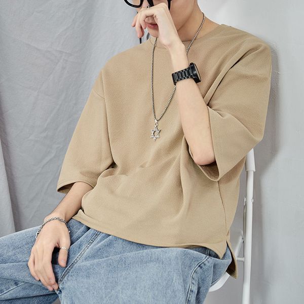2020 summer new youth popular male loose large size solid color seven-point sleeve t-shirt fashion casual round neck pullover, White;black
2020 summer new youth popular male loose large size solid color seven-point sleeve t-shirt fashion casual round neck pullover, White;black