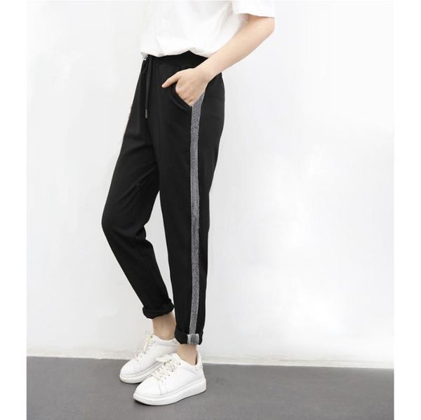 sport sweatpants casual harem pants long women trousers silver side sweat female run striped elastic waist hip slim pant, Black;white
sport sweatpants casual harem pants long women trousers silver side sweat female run striped elastic waist hip slim pant, Black;white