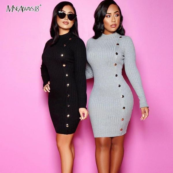 mnealways18 knitted elegant dress women single breasted rivet bodycon dress mini long sleeve ladies pencil dresses o neck 2020, Black;gray
mnealways18 knitted elegant dress women single breasted rivet bodycon dress mini long sleeve ladies pencil dresses o neck 2020, Black;gray