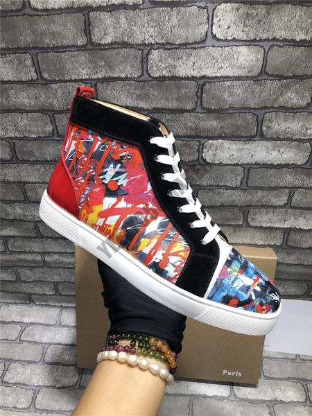 new designer sneaker red bottom scrawl colorful shoe high cut studded spikes luxury shoes for men women shoes party crystal leather sneakers, Black
new designer sneaker red bottom scrawl colorful shoe high cut studded spikes luxury shoes for men women shoes party crystal leather sneakers, Black