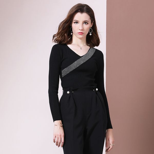 2019 new in autumn and winter long sleeve knit shirt bottoming shirt fashion black rhinestone lot drop shipping, White
2019 new in autumn and winter long sleeve knit shirt bottoming shirt fashion black rhinestone lot drop shipping, White