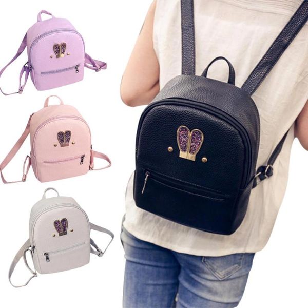 fashion korean women backpack leather ears diamond zipped ladies casual travel bag girls school bags new