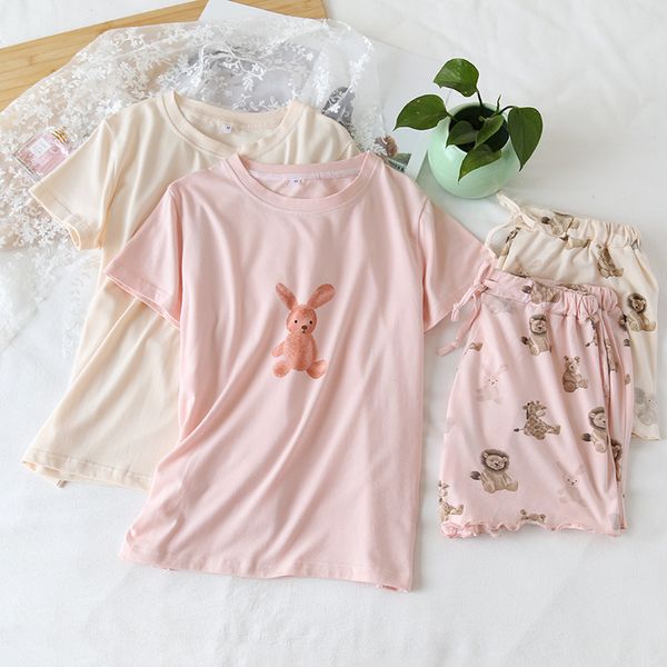 women's sleepwear summer cotton knitted ladies short-sleeved shorts suit fresh and cute casual pajamas home service for women, Black;red
women's sleepwear summer cotton knitted ladies short-sleeved shorts suit fresh and cute casual pajamas home service for women, Black;red
