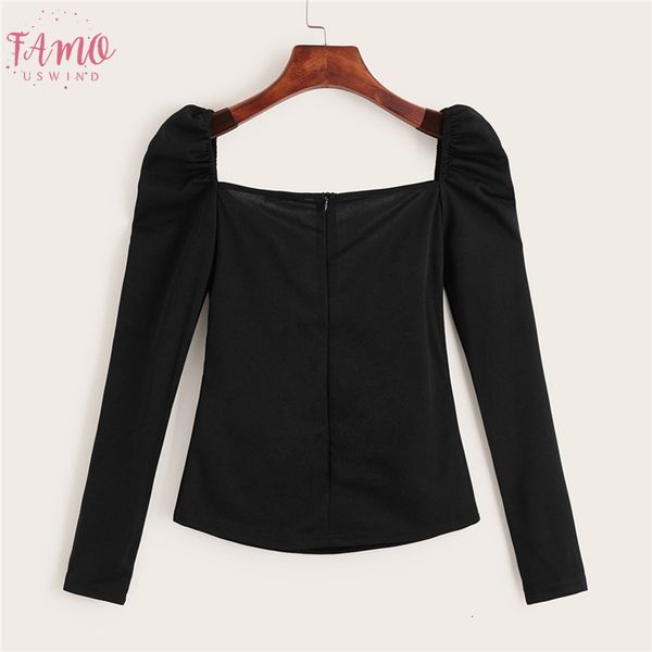 black zip back puff sleeve slim fitted wrap sweetheart neck blouse women solid spring club high blouses, White
black zip back puff sleeve slim fitted wrap sweetheart neck blouse women solid spring club high blouses, White