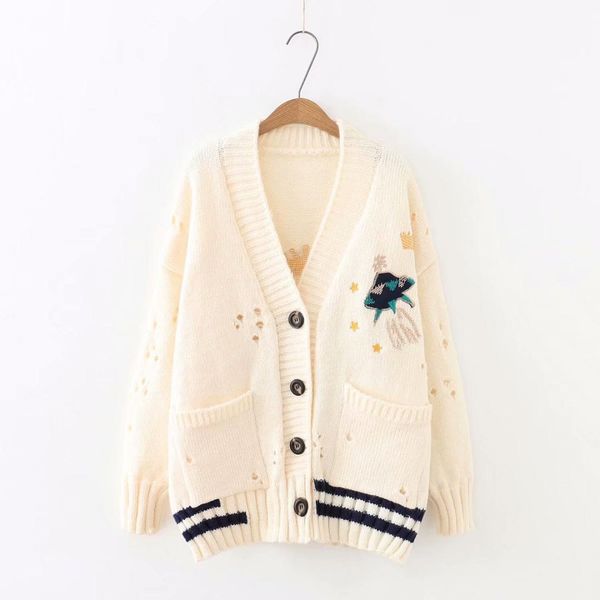 2019 autumn winter women sweater cardigans cartoon embroidery cardigans poncho single breasted knit sweater harajuku out top, White
2019 autumn winter women sweater cardigans cartoon embroidery cardigans poncho single breasted knit sweater harajuku out top, White