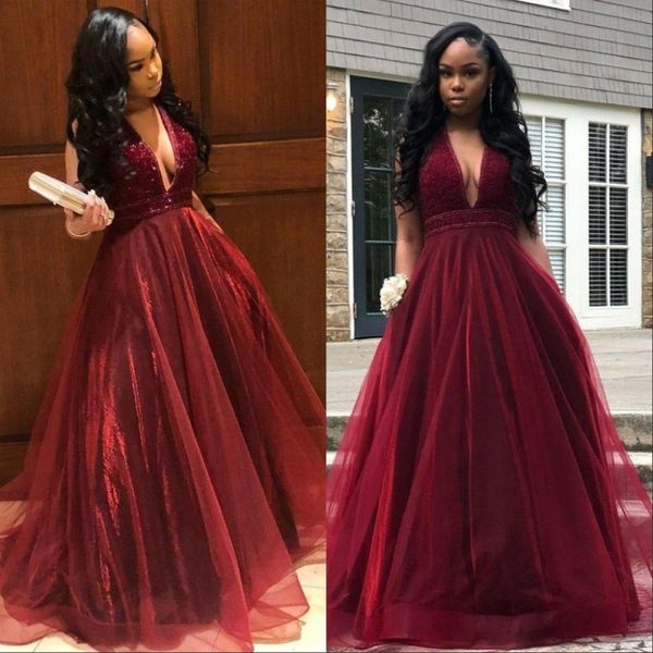 burgundy v neck a line prom dresses 2019 sleeveless plunging exquisite beads organza floor length formal evening party gowns, Black
burgundy v neck a line prom dresses 2019 sleeveless plunging exquisite beads organza floor length formal evening party gowns, Black