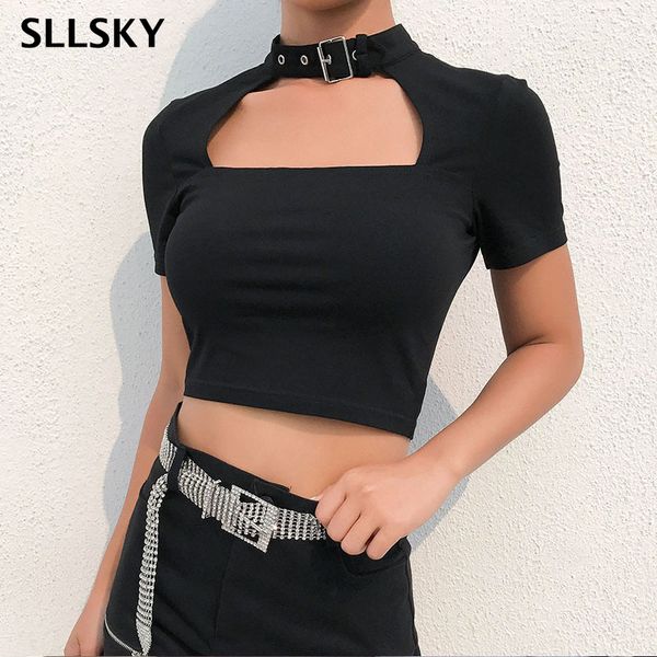 sllsky black slim summer t shirt women front cut out cropped tee shirt femme choker collar short sleeve gothic tshirt, White
sllsky black slim summer t shirt women front cut out cropped tee shirt femme choker collar short sleeve gothic tshirt, White
