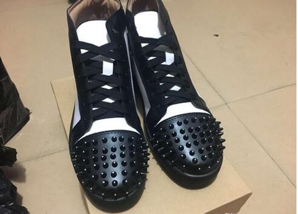 lace up flats designer luxury men women white leather flat high red bottom sneakers with spikes toe trainers party dress walking eu35-46, Black
lace up flats designer luxury men women white leather flat high red bottom sneakers with spikes toe trainers party dress walking eu35-46, Black