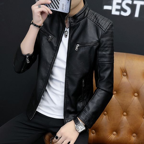 2019 new style jacket men's plus velvet pu leather korean-style slim fit men's leather jacket coat wear fashion, Black
2019 new style jacket men's plus velvet pu leather korean-style slim fit men's leather jacket coat wear fashion, Black
