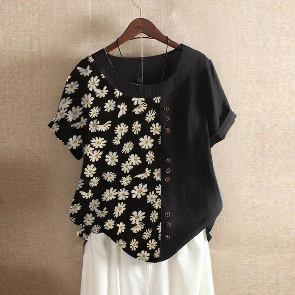 women blouse daisy floral print patched short sleeve o-neck shirt blouses women short sleeve pullover blusa feminina, White
women blouse daisy floral print patched short sleeve o-neck shirt blouses women short sleeve pullover blusa feminina, White
