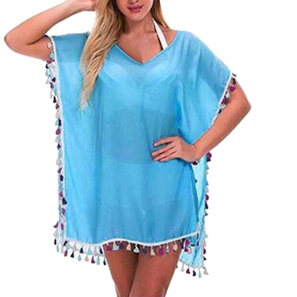 women beachwear cover up perspective tassel bikini cover-ups solid beach dress swimwear v-neck beach loose summer dress f630, Blue;gray
women beachwear cover up perspective tassel bikini cover-ups solid beach dress swimwear v-neck beach loose summer dress f630, Blue;gray
