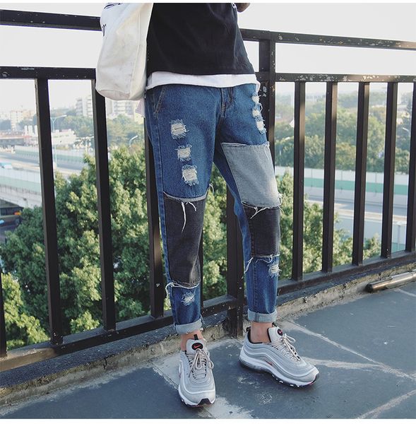 men's holes patch classic trousers blue brand men jeans fashion stretch slim fit homme biker denim pants streetwear
men's holes patch classic trousers blue brand men jeans fashion stretch slim fit homme biker denim pants streetwear