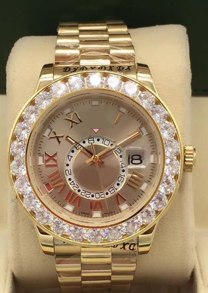 luxury watch 44mm sky-dweller date gmt working big diamond bezel gold mechanical automatic mens watches, Slivery;brown
luxury watch 44mm sky-dweller date gmt working big diamond bezel gold mechanical automatic mens watches, Slivery;brown