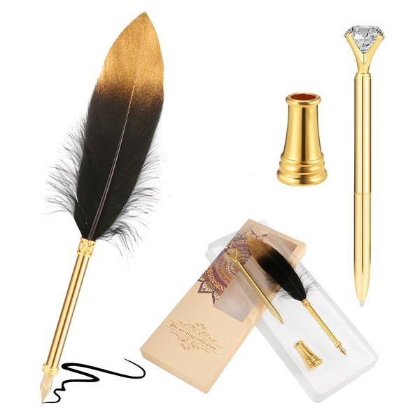 1 set english calligraphy feather dip pen writing set stationery gift box big diamond crystal pen with holder wedding gift
1 set english calligraphy feather dip pen writing set stationery gift box big diamond crystal pen with holder wedding gift