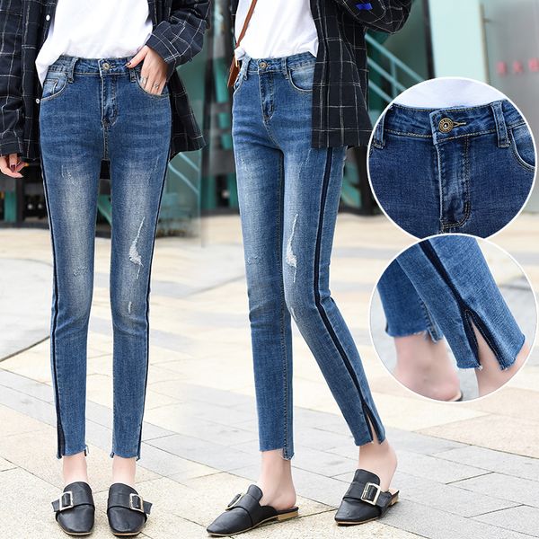 nine-point jeans women's waist stretch pencil trousers slim slit to show thin feet trousers high waist blue students thin sexy
nine-point jeans women's waist stretch pencil trousers slim slit to show thin feet trousers high waist blue students thin sexy