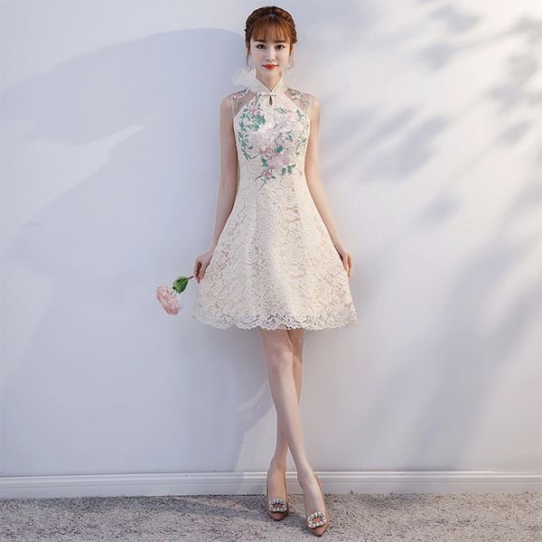 sleeveless embroidery floral female qipao evening party gown lace champagne vintage button cheongsam elegant chinese dress, Red
sleeveless embroidery floral female qipao evening party gown lace champagne vintage button cheongsam elegant chinese dress, Red