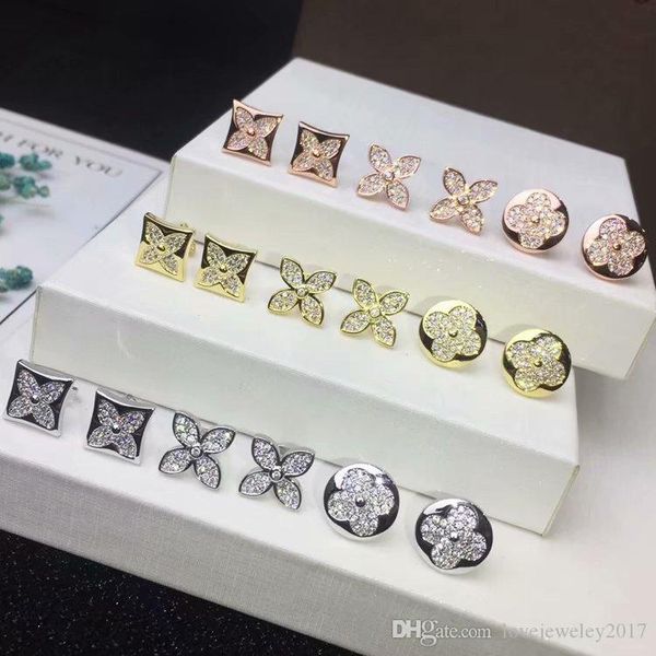 

роскошные дизайнерские ювелирные изделия женские серьги четырехлистный цветок бриллиантовый стержень серебро розовое золото 18 карат позолоченные серьги круглой формы модные украшения
