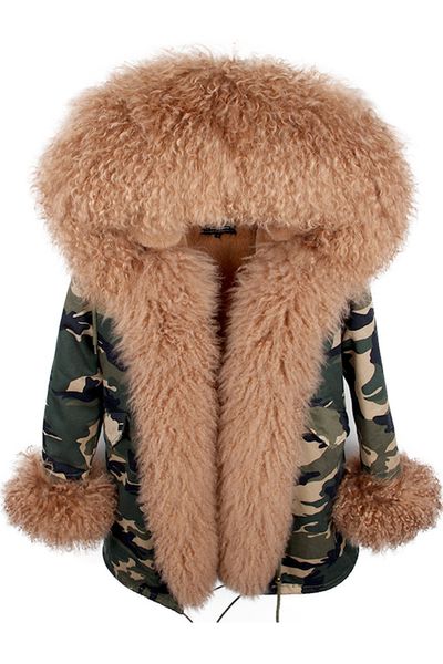 caramel mongolia sheep fur trim maomaokong brand rabbit fur lining camouflage shell long jackets sleeve cuff fur, Black
caramel mongolia sheep fur trim maomaokong brand rabbit fur lining camouflage shell long jackets sleeve cuff fur, Black