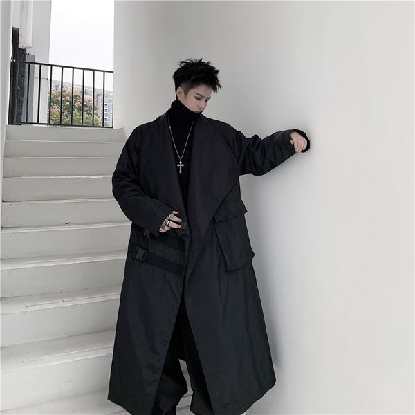 men loose windbreaker long jacket japan street dark black loose trench coat outerwear male punk gothic fashion casual overcoat, Tan;black 
men loose windbreaker long jacket japan street dark black loose trench coat outerwear male punk gothic fashion casual overcoat, Tan;black