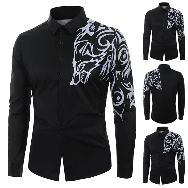 compact long-sleeved shirt men's accidental new pattern printed sleeves long-necked jacket men's shirt, White;black
compact long-sleeved shirt men's accidental new pattern printed sleeves long-necked jacket men's shirt, White;black