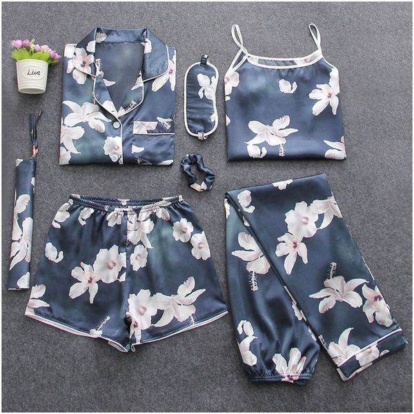 autumn winter 7 peices pajamas sets women silk satin pajama set soft sleepwear home clothes pyjamas suit, Black;red
autumn winter 7 peices pajamas sets women silk satin pajama set soft sleepwear home clothes pyjamas suit, Black;red
