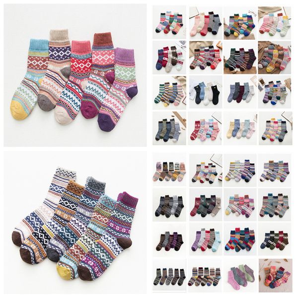 

women national style sock wool socks winter thermal warm socks female crew ladies colorful thick socks 5pairs/lot ljja3356-11, Black;white