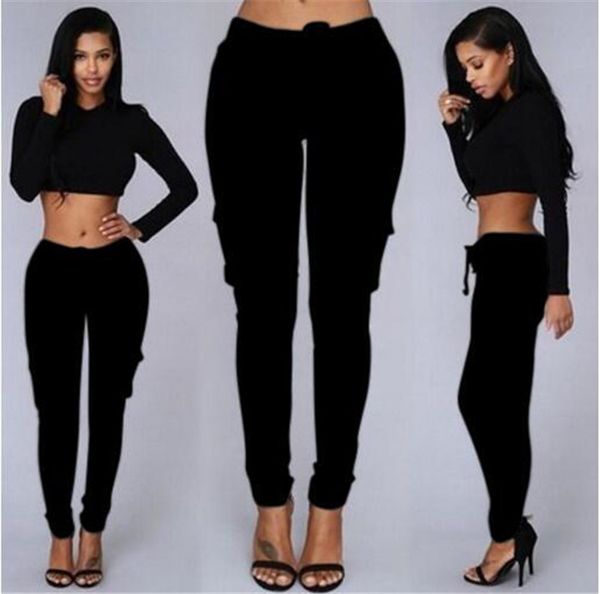 women multi pocket pants solid color lace up high waist trousers ladies casual pencil pants, Black;white
women multi pocket pants solid color lace up high waist trousers ladies casual pencil pants, Black;white