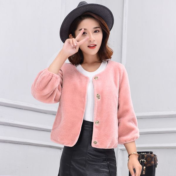 2019 new winter sheep sheared fur coat round collar fashion wool jackets, Black
2019 new winter sheep sheared fur coat round collar fashion wool jackets, Black