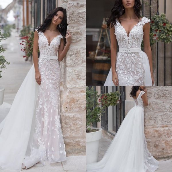 2020 elegant mermaid wedding dresses tulle appliques sequins wedding gowns sweep train with detachable tarin vestidos de novia, White
2020 elegant mermaid wedding dresses tulle appliques sequins wedding gowns sweep train with detachable tarin vestidos de novia, White