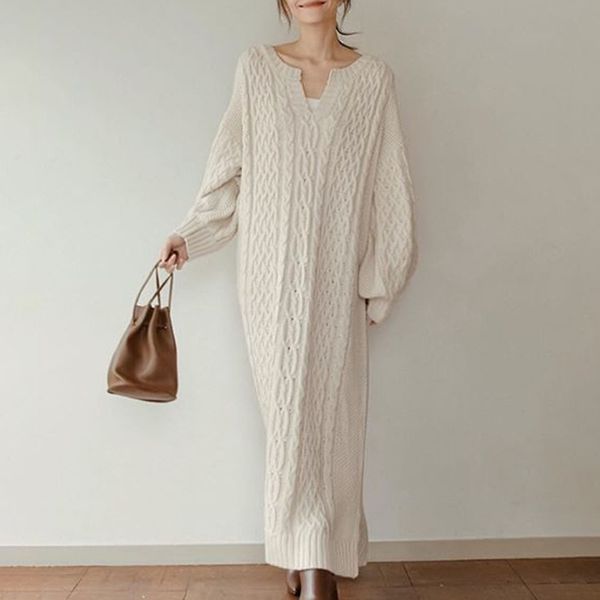 pullover knitted sweater dress women elegant autumn long sleeve solid beige thick long dresses korean causal vestidos minimalist, Black;gray
pullover knitted sweater dress women elegant autumn long sleeve solid beige thick long dresses korean causal vestidos minimalist, Black;gray