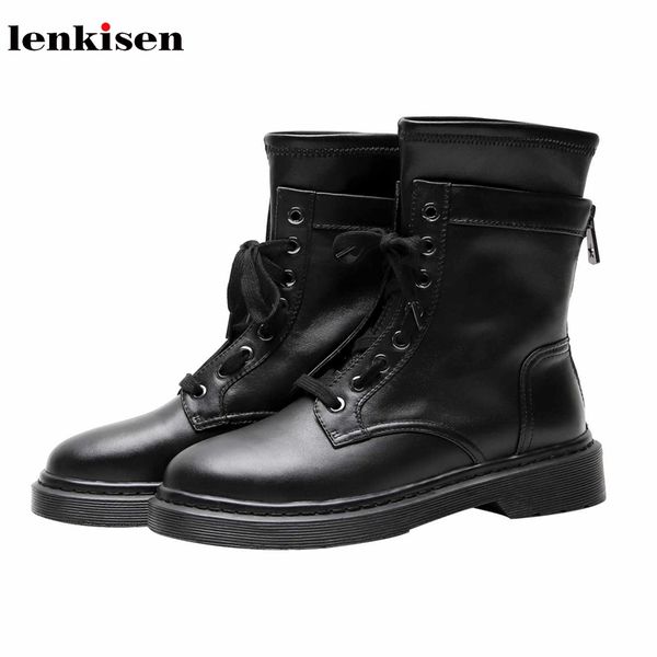 lenkisen motorcycle boots back zipper genuine leather round toe med heels casual winter lace up keep warm women ankle boots l13, Black
lenkisen motorcycle boots back zipper genuine leather round toe med heels casual winter lace up keep warm women ankle boots l13, Black