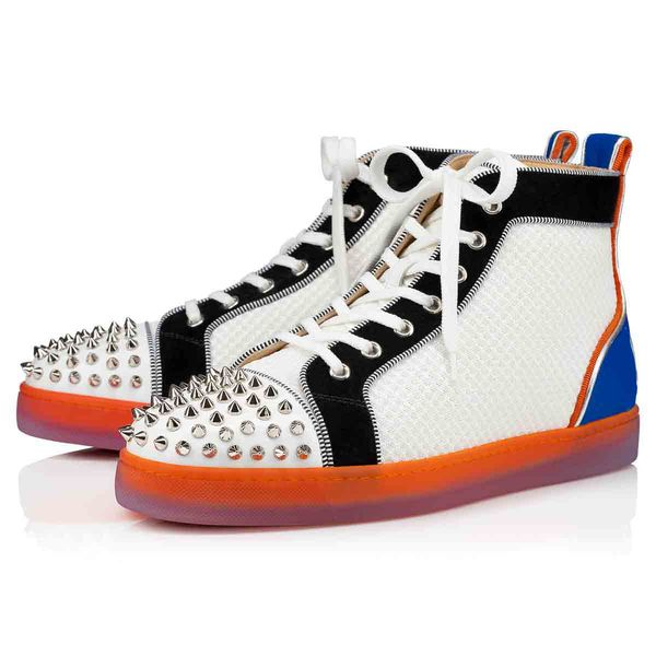 men red soles flats fun louflat spikes high men sneakers red bottom studded white mesh and transparent rubber red soles with box, Black
men red soles flats fun louflat spikes high men sneakers red bottom studded white mesh and transparent rubber red soles with box, Black