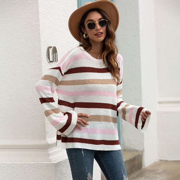 oversized striped women's sweaters pullover flare sleeve women's knitwear blouse female autumn 2020 clothing, White;black 
oversized striped women's sweaters pullover flare sleeve women's knitwear blouse female autumn 2020 clothing, White;black
