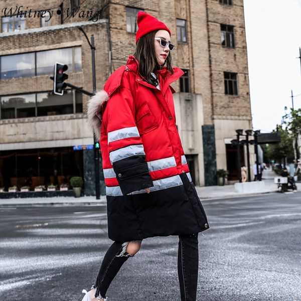 whitney wang 2018 autumn winter fashion streetwear colors contrast striped patchwork faux fur hooded parka women winter coat, Black
whitney wang 2018 autumn winter fashion streetwear colors contrast striped patchwork faux fur hooded parka women winter coat, Black