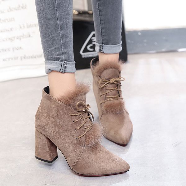 2018 new thick high heel women boots fashion flock high-heeled platform ankle boots lace up autumn and winter women shoes, Black
2018 new thick high heel women boots fashion flock high-heeled platform ankle boots lace up autumn and winter women shoes, Black